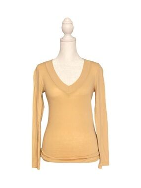 Ambience Apparel Beige V-Neck Long Sleeve Top